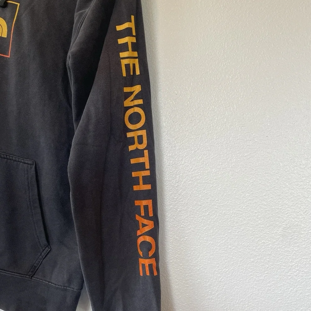 The North Face Hoodie Black Yellow Orange Gradient Chest Sleeve Logos Size Large